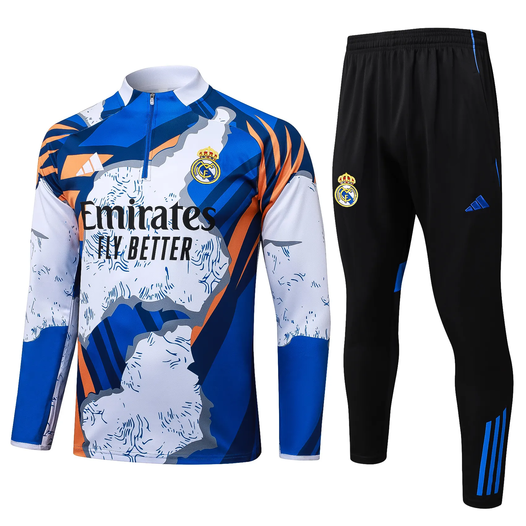 2025/2026 Real Madrid Camouflage Inkjet Survêtement demi-zip Maillot de football Qualité thaï 1:1 Ensemble