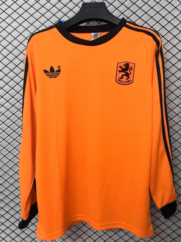 1980 Langarm Retro Niederlande Heim Fußballtrikot 1:1 Thai-Qualität
