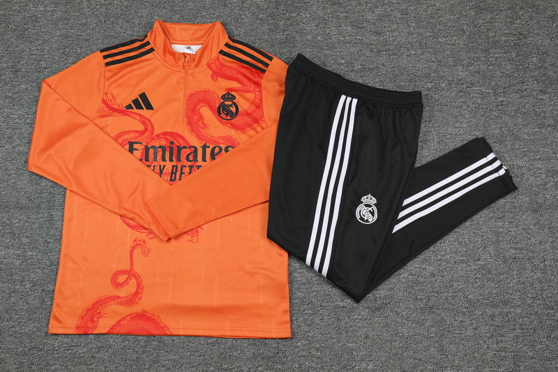 2024/2025 Real Madrid Royal Turuncu Özel sürüm Yarım fermuarlı eşofman Futbol forması 1:1 Tayland kalitesi Set - Görsel 7