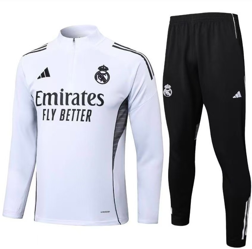 2025-2026 Real Madrid Wit Halve-rits trainingspak Voetbalshirt 1:1 Thaise kwaliteit Set
