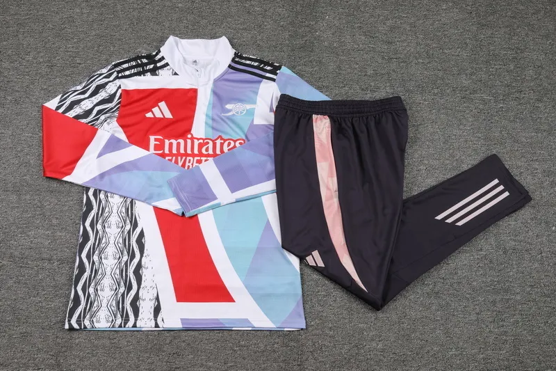 2024/2025 Arsenal Half-Pull Training Suit Red And Blue print Football Shirt 1:1 Thai Quality Set - Image 6