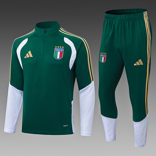 2026/2027 Italy Half-Pull Training Suit Green Football Jersey 1:1 Thai Quality Set