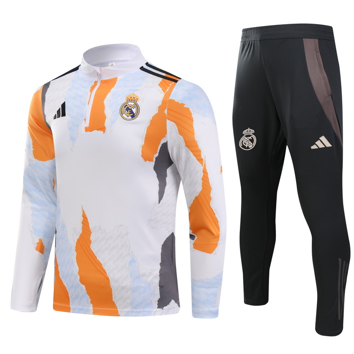 2024/2025 Real Madrid Royal Giallo Blu e Grigio print Tuta mezza zip Maglia da calcio Qualità thai 1:1 Set