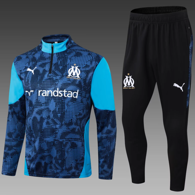 2025/2026 Olympique de Marseille Dres treningowy na półzamek Niebieski Koszulka piłkarska Zestaw