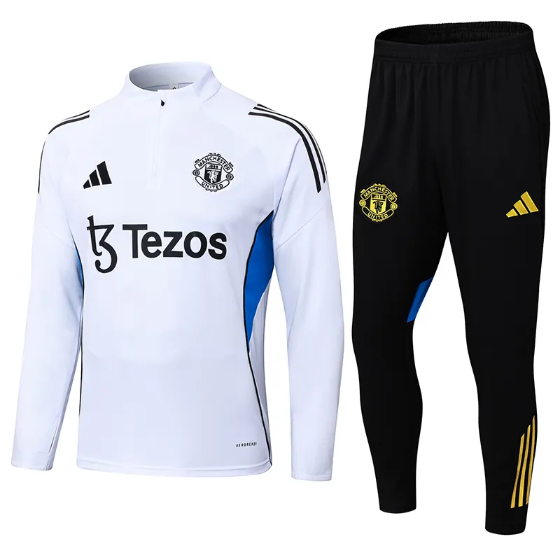 2025/2026 Manchester United Survêtement demi-zip Blanc Maillot de football Qualité thaï 1:1 Ensemble