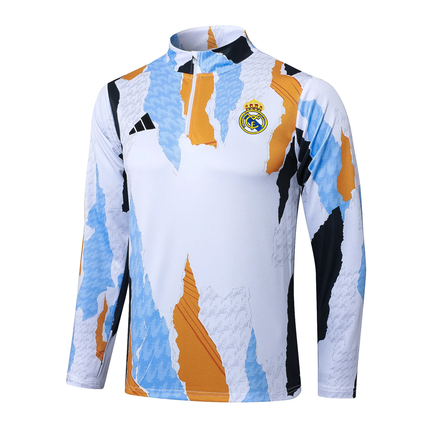 2025/2026 Real Madrid Azul, Branco e Amarelo inkjet printing Agasalho meia-ziper Camisa de futebol Qualidade tailandesa 1:1 Conjunto - Image 3