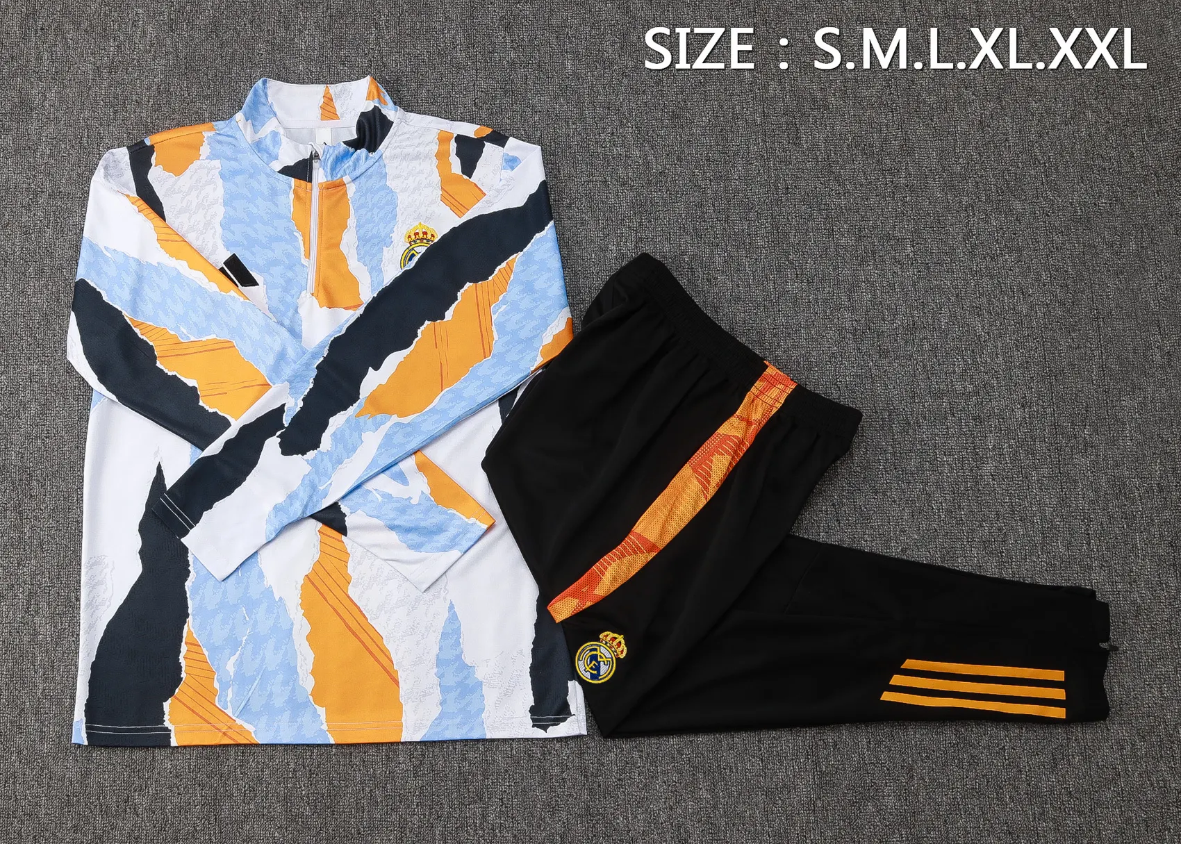 2025/2026 Real Madrid Azul, Branco e Amarelo inkjet printing Agasalho meia-ziper Camisa de futebol Qualidade tailandesa 1:1 Conjunto - Image 5