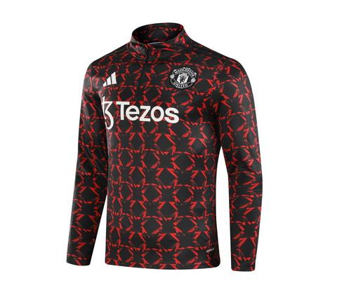 2024/2025 Manchester United Tuta mezza zip Rosso e Nero print Maglia da calcio Qualità thai 1:1 Set - immagine 3