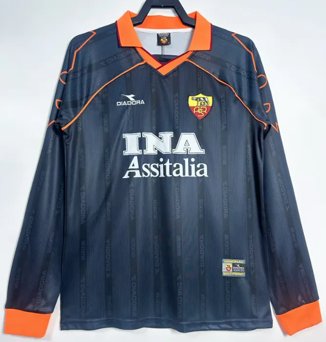 1999/2000 Длинный рукав Ретро Roma Третья Гостевая Футбольная футболка Тайское качество 1:1