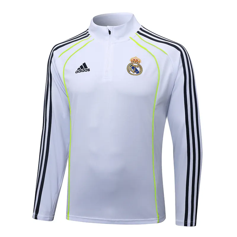 2025-2026 Real Madrid Retro Bianco Tuta mezza zip Maglia da calcio Qualità thai 1:1 Set - immagine 3