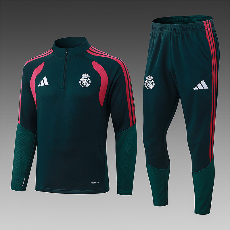 2026/2027 Real Madrid Blauw Halve-rits trainingspak Donker Groen Voetbalshirt 1:1 Thaise kwaliteit Set
