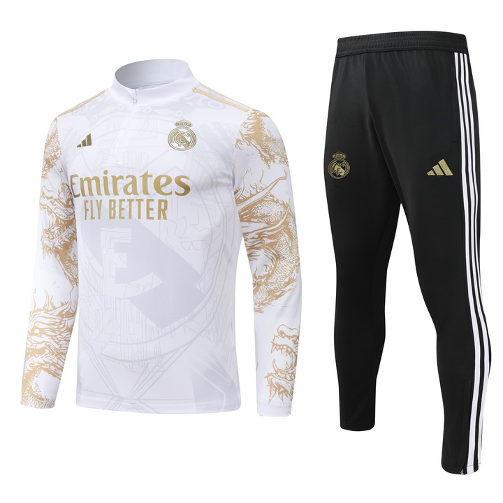 2024/2025 Real Madrid Royal Bianco print Edizione speciale Tuta mezza zip Maglia da calcio Qualità thai 1:1 Set