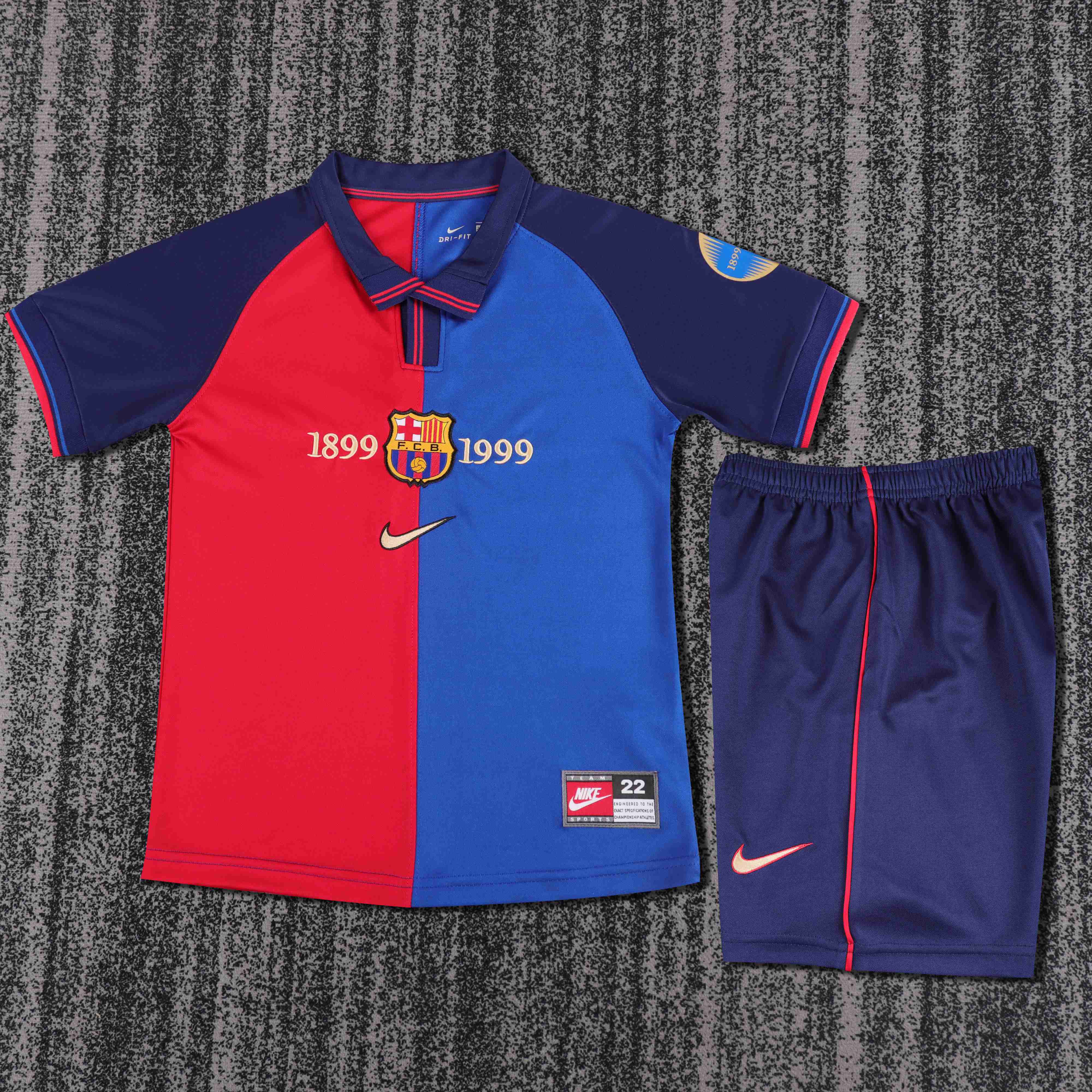1899-1999 Retrô Barcelona 100th Aniversário Versão Casa Camisa de futebol Qualidade tailandesa 1:1 Tamanho infantil