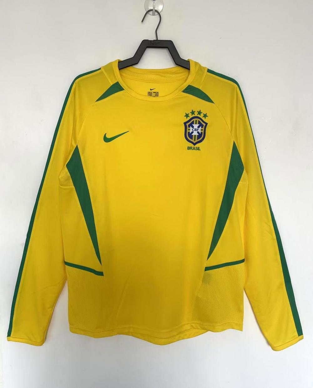 2002 Retro Długi rękaw Brazylia Domowa Koszulka piłkarska Jakość tajska 1:1