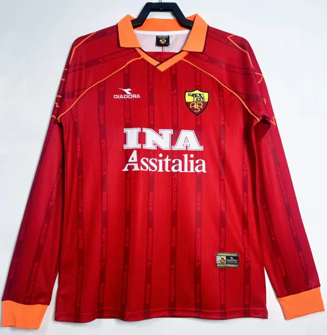 1999/2000 Manga longa Retrô Roma Terceira Fora Camisa de futebol Qualidade tailandesa 1:1