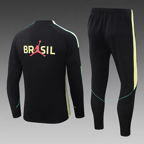 2026/2027 Brazylia Dres treningowy na półzamek Iridescent Czarny Koszulka piłkarska Jakość tajska 1:1 Zestaw - obrazek 2