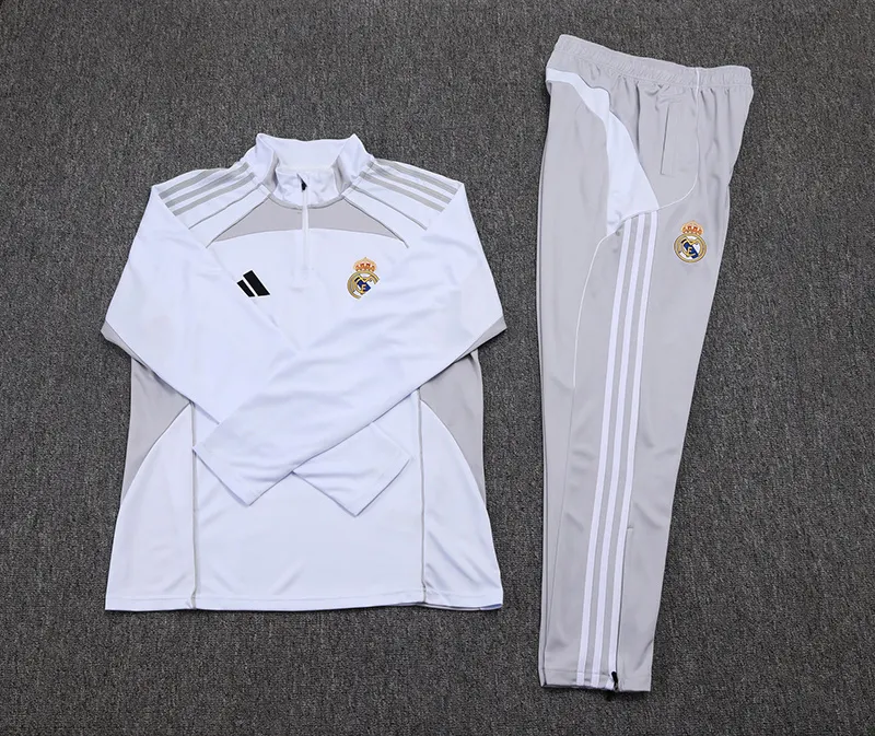 2025-2026 Real Madrid Wit Grijs Halve-rits trainingspak Voetbalshirt 1:1 Thaise kwaliteit Set - Afbeelding 7