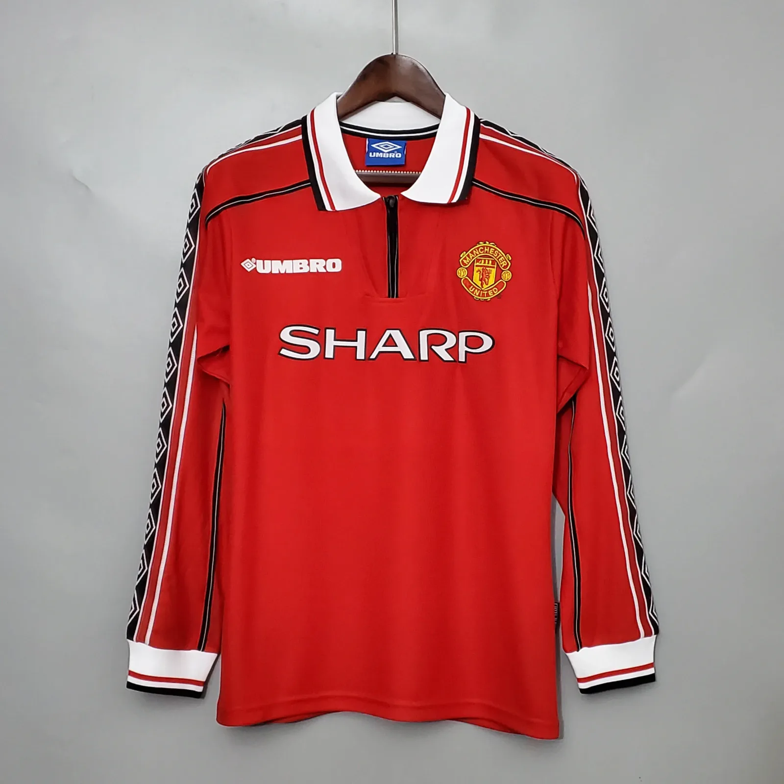 1998-1999 Retro Manica lunga Manchester United Casa Maglia da calcio Qualità thai 1:1