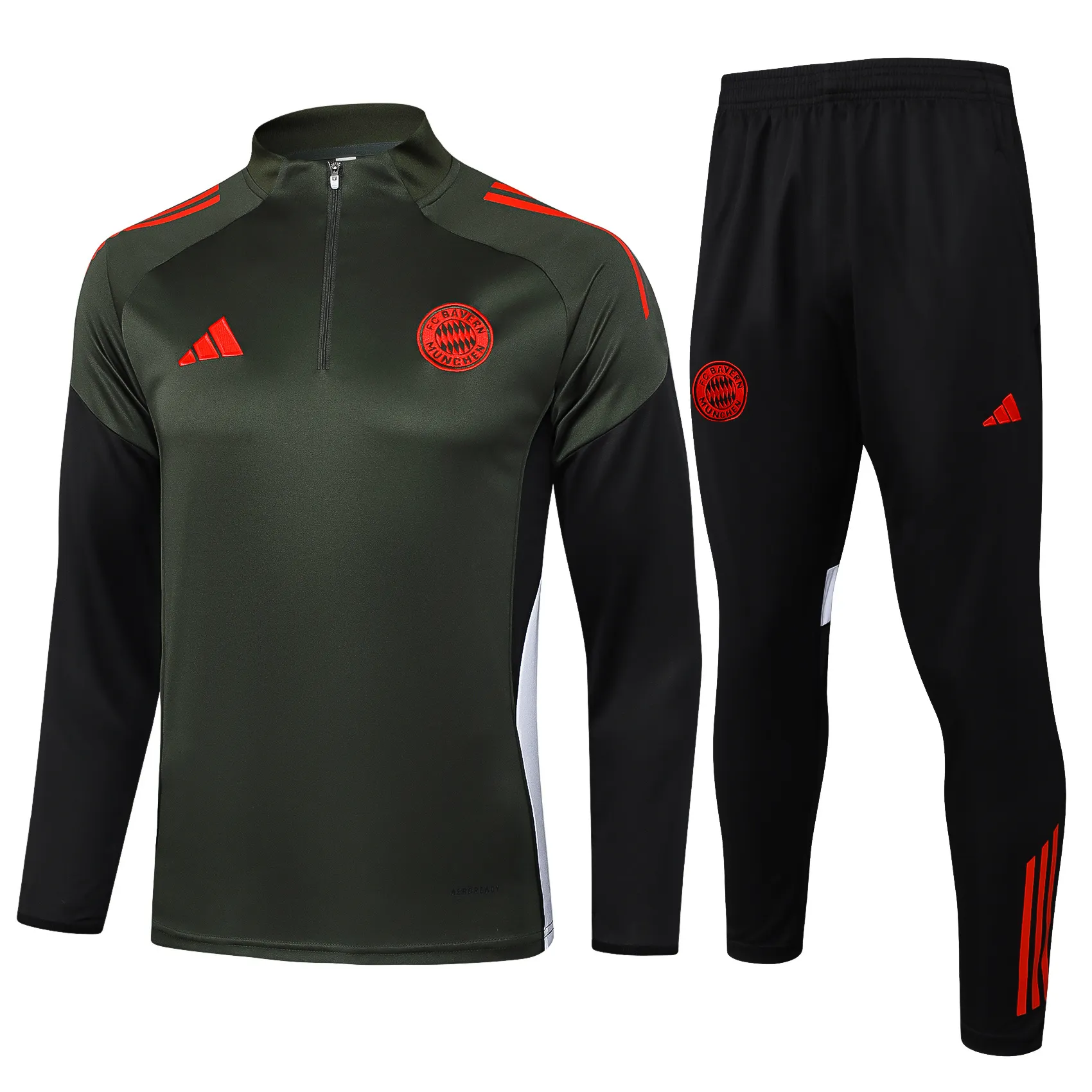 2025/2026 Bayern Munich Half-Pull Training Suit Dark Green Football Shirt 1:1 Thai Quality Set