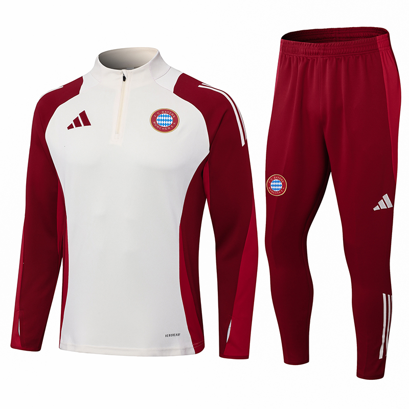 2024/2025 Bayern Halbreißverschluss-Trainingsanzug Weiß Rot Trikot Set 1:1 Thai-Qualität