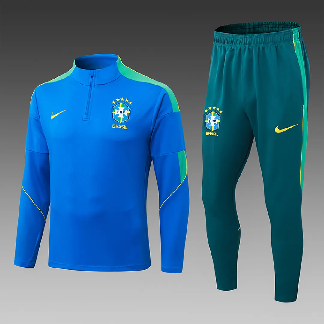 2026/2027 Brasil Agasalho meia-ziper Iridescent Azul Camisa de futebol Qualidade tailandesa 1:1 Conjunto