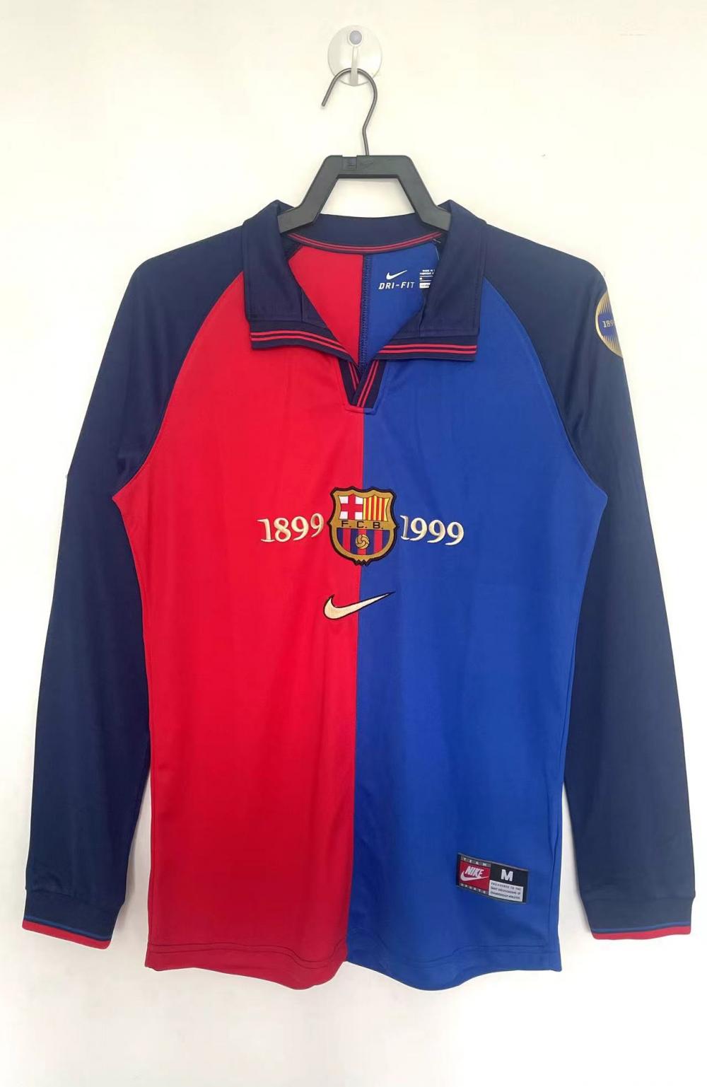 1999/2000 Retro Barcelona Casa 100th Edizione anniversario Maglia da calcio Manica lunga 1:1 Qualità thai