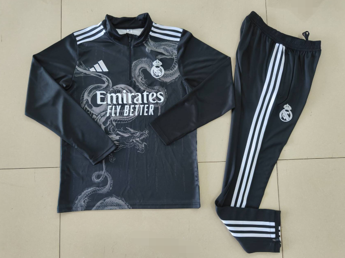 2024/2025 Real Madrid Royal Чёрный Специальное издание Тренировочный костюм на молнии Футбольная футболка Тайское качество 1:1 Набор — изображение 7