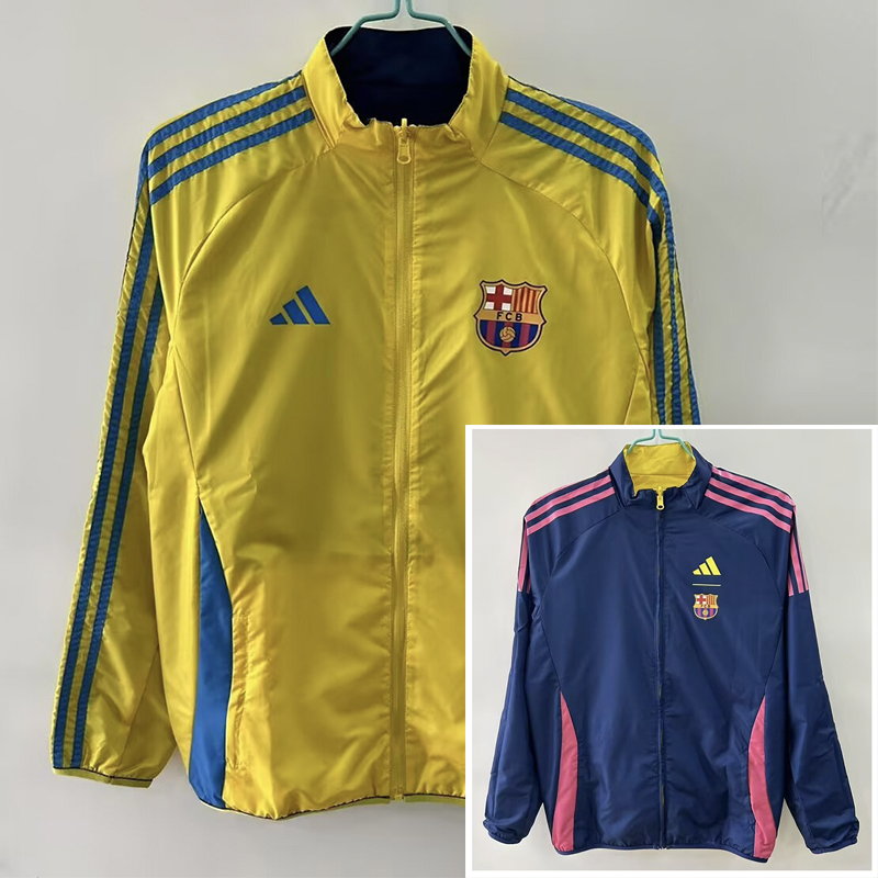 2025/2026 Barcelona Reversible Chaqueta cortavientos Amarillo y Azul Camiseta de fútbol Calidad tailandesa 1:1