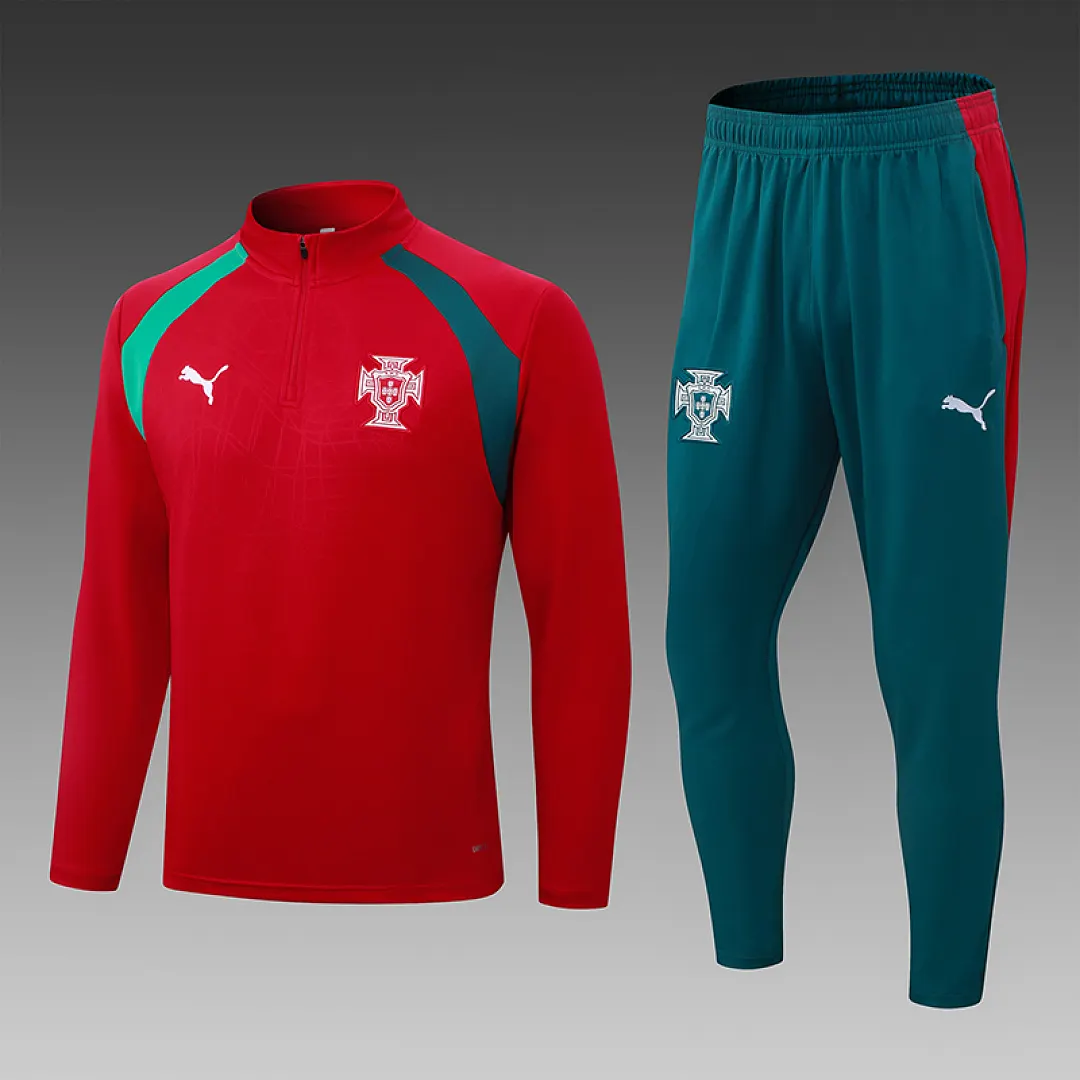 2026/2027 Portugal Half-Pull Training Suit Red Football Shirt 1:1 Thai Quality Set