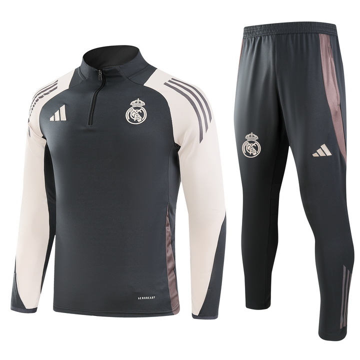 2024/2025 Real Madrid Royal Ciemny Szary Dres treningowy na półzamek Koszulka piłkarska Jakość tajska 1:1 Zestaw