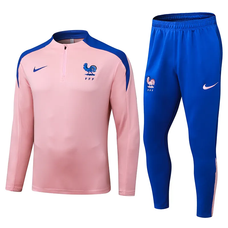 2025/2026 France Half-Pull Training Suit Pink Football Shirt 1:1 Thai Quality Set
