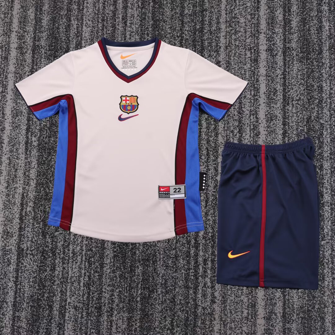 1998/1999 Ретро Barcelona Гостевая Футбольная футболка Тайское качество 1:1 Детский размер