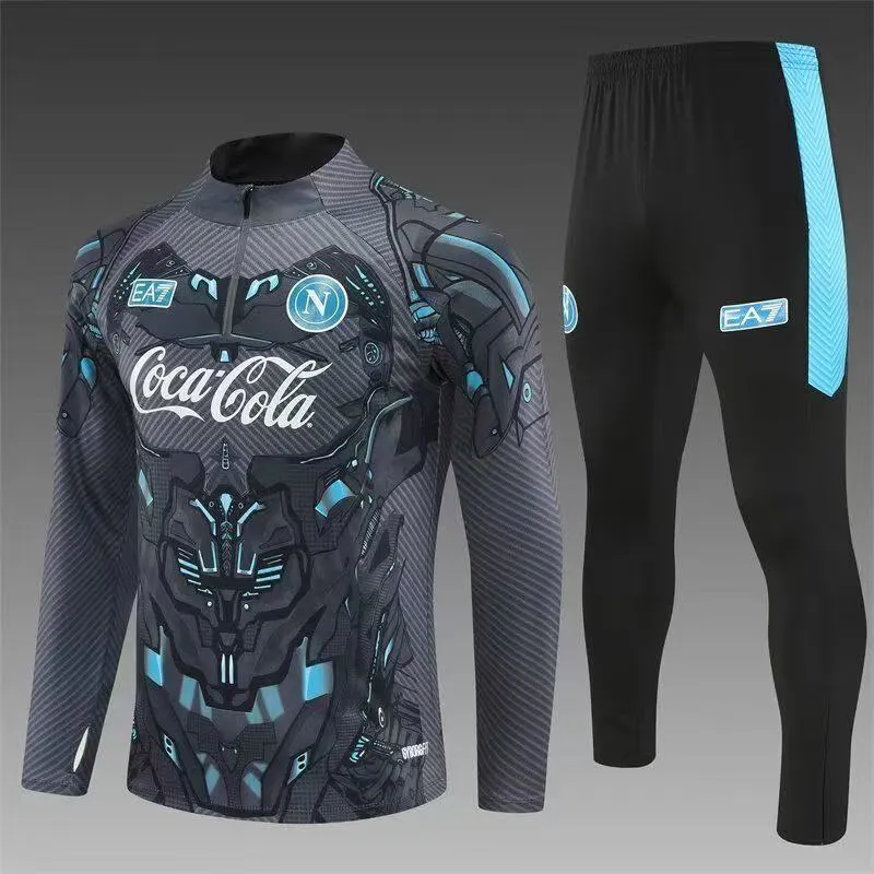 2025/2026 Napoli Agasalho meia-ziper Escuro Cinza Camisa de futebol Qualidade tailandesa 1:1 Conjunto