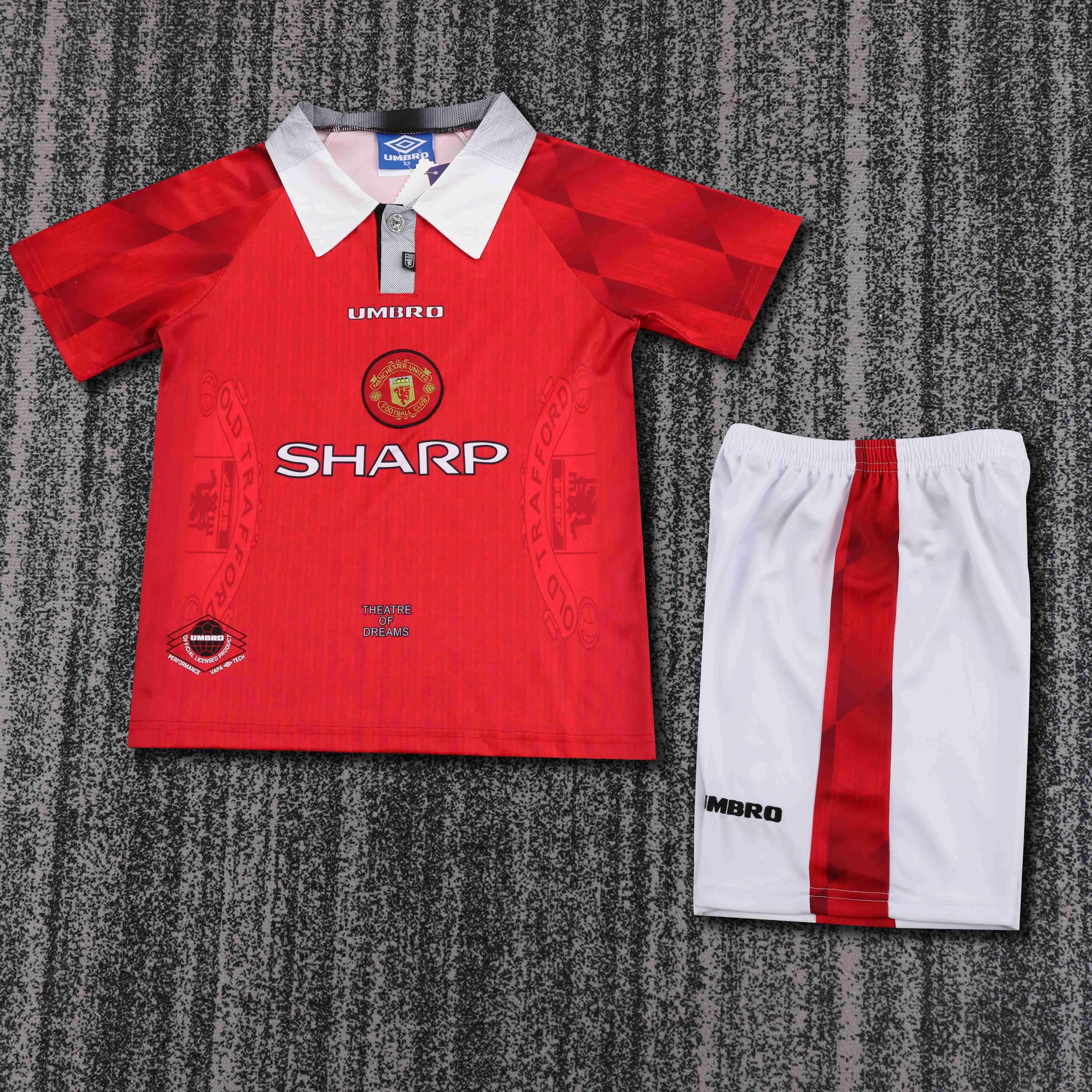1996-1997 Ретро Manchester United Домашняя Футбольная футболка Тайское качество 1:1 Детский размер