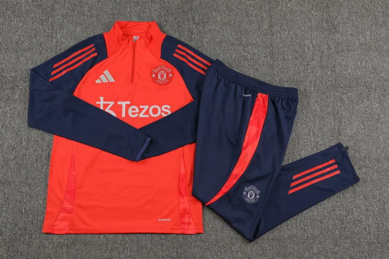 2024/2025 Manchester United Тренировочный костюм на молнии Красный Синий Футбольная футболка Тайское качество 1:1 Набор — изображение 7