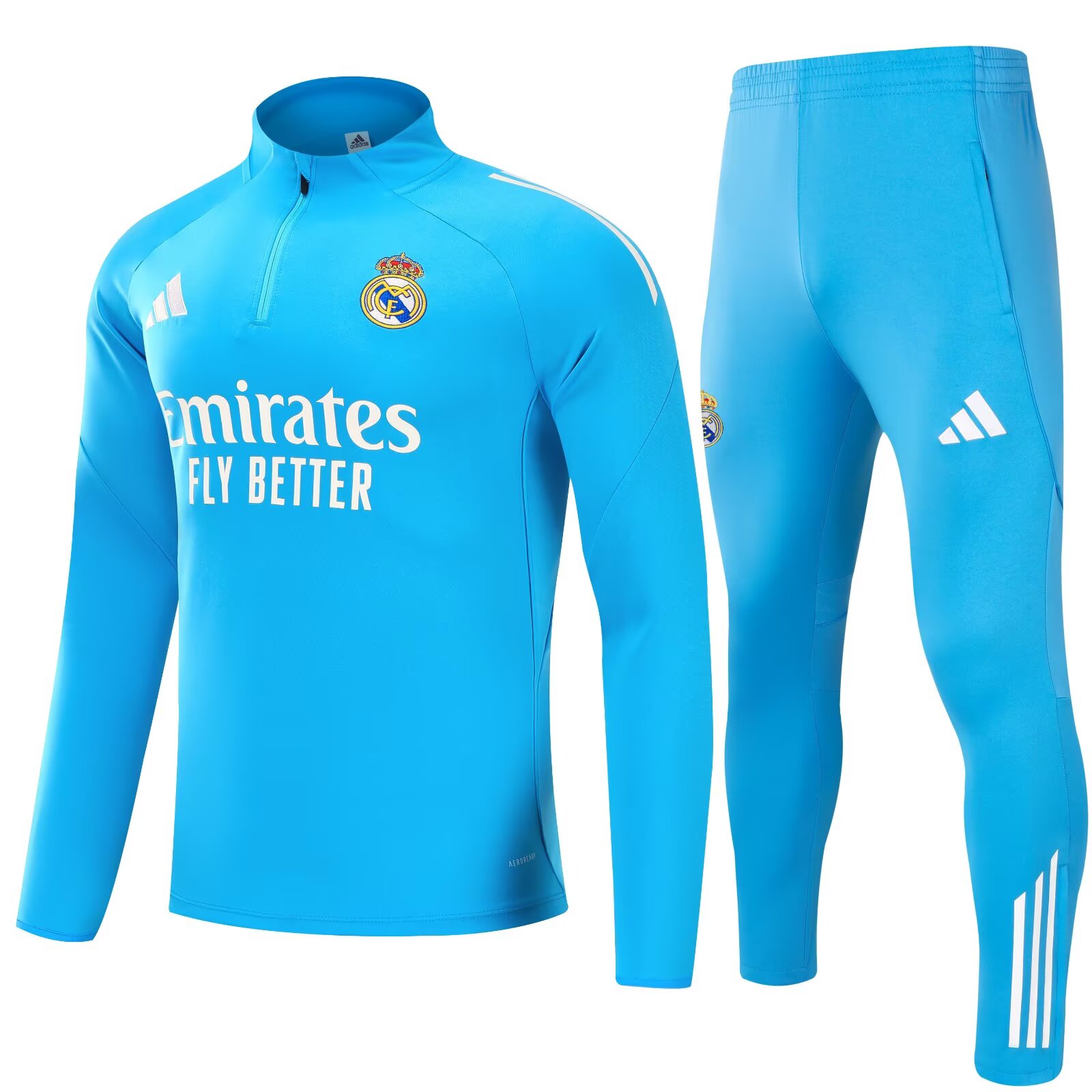 2025/2026 Real Madrid light Blu Tuta mezza zip Maglia da calcio Qualità thai 1:1 Set 02