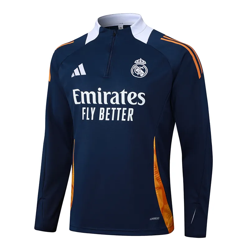2024/2025 Real Madrid Royal Mavi Beyaz collar Yarım fermuarlı eşofman Futbol forması 1:1 Tayland kalitesi Set - Görsel 3