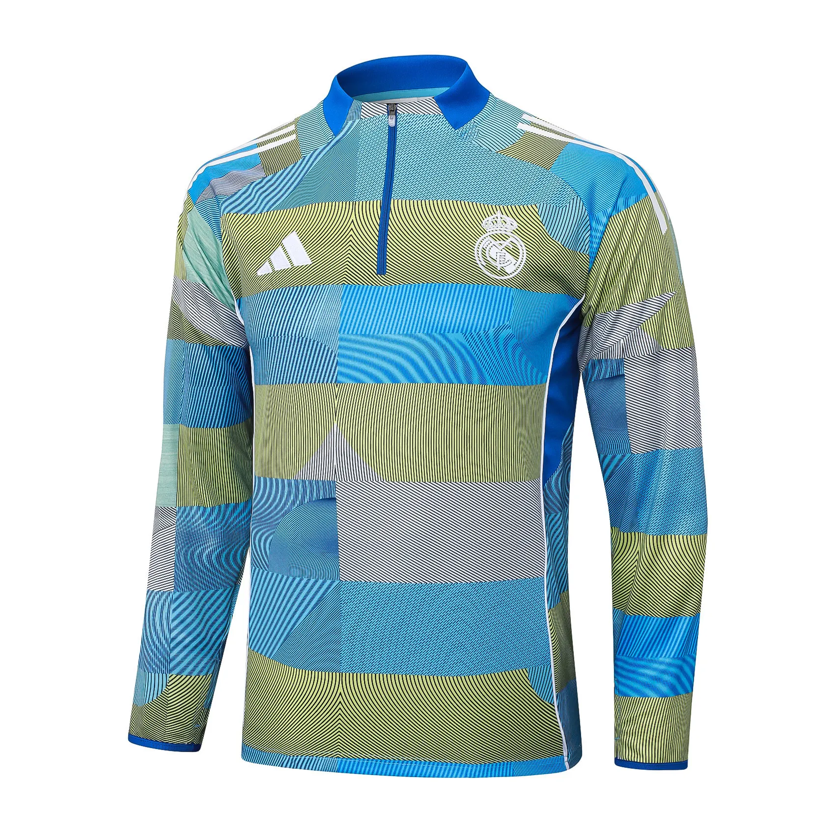 2025/2026 Real Madrid Blue-green striped inkjet Half-Pull Training Suit Football Shirt 1:1 Thai Quality Set - Image 3