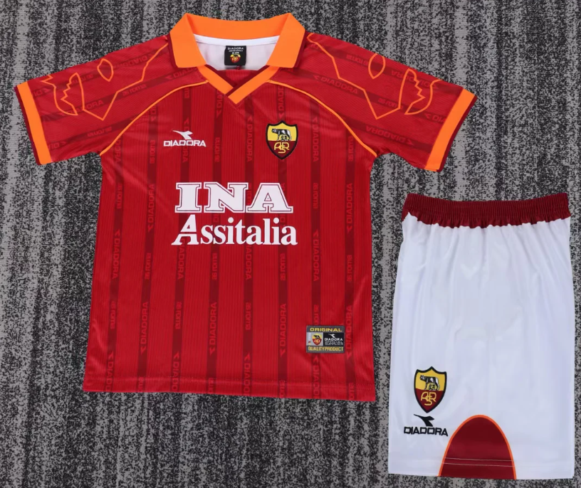 1999/2000 Ретро Roma Домашняя Футбольная футболка Тайское качество 1:1 Детский размер