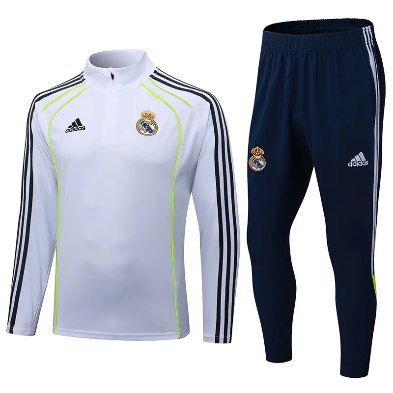 2025-2026 Real Madrid Retro Bianco Tuta mezza zip Maglia da calcio Qualità thai 1:1 Set