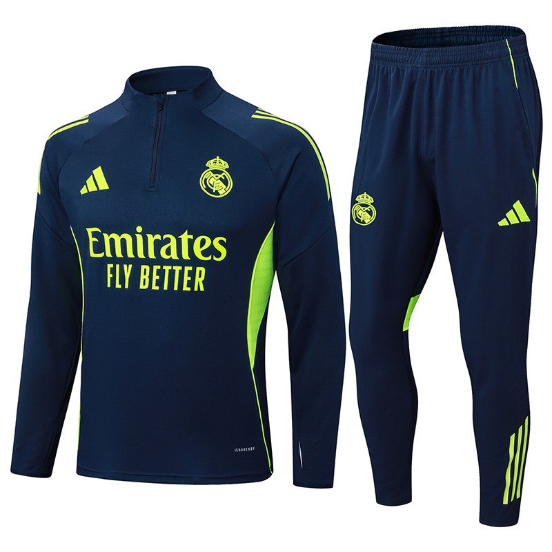 2025-2026 Real Madrid Royal Blau Halbreißverschluss-Trainingsanzug Fußballtrikot 1:1 Thai-Qualität Set