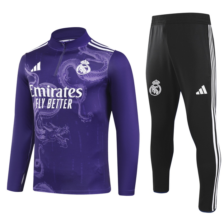 2024/2025 Real Madrid Royal Viola Edizione speciale Tuta mezza zip Maglia da calcio Qualità thai 1:1 Set