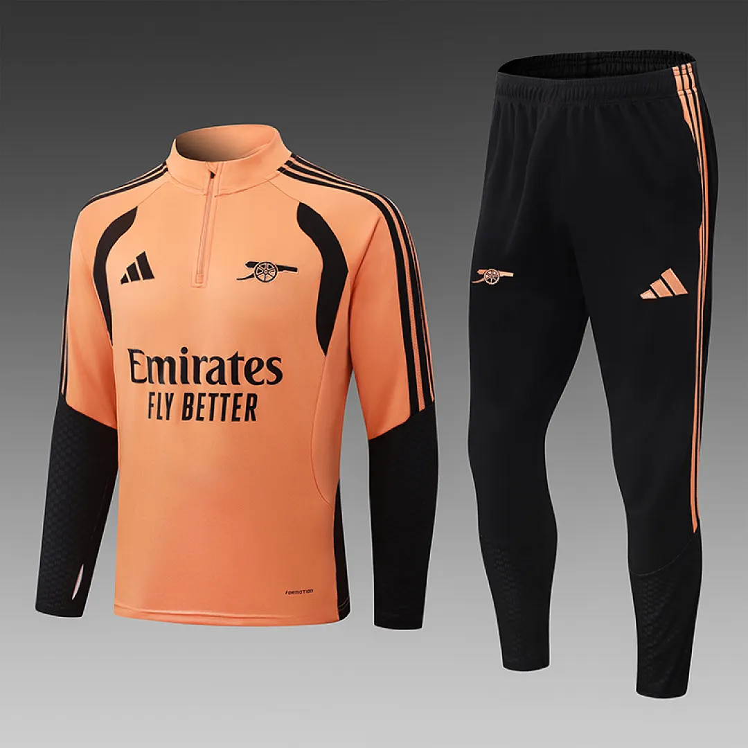 2026/2027 Arsenal Half-Pull Training Suit Orange with black sleeves Football Shirt 1:1 Thai Quality Set