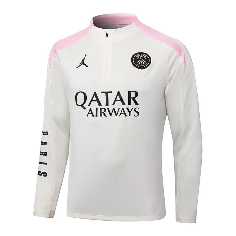 2024/2025 Psg Paris Saint-Germain Half-Pull Training Suit Beige with pink Set - Image 4