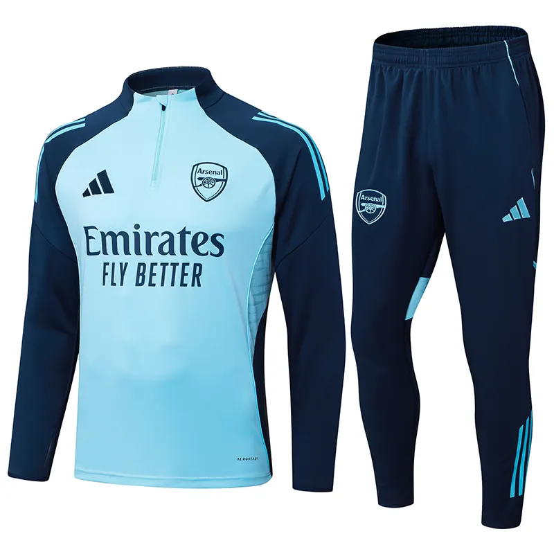 2025/2026 Arsenal Agasalho meia-ziper Light Azul Camisa de futebol Qualidade tailandesa 1:1 Conjunto