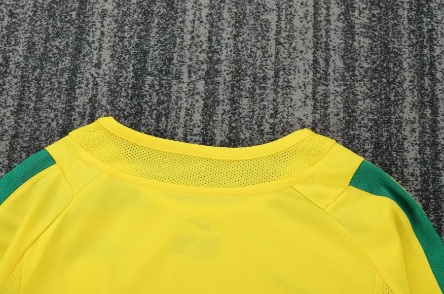 2002 Retro Langarm Brasilien Heim Fußballtrikot 1:1 Thai-Qualität Kindergröße – Bild 5