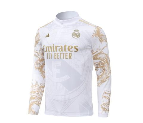 2024/2025 Real Madrid Royal Bianco print Edizione speciale Tuta mezza zip Maglia da calcio Qualità thai 1:1 Set - immagine 4