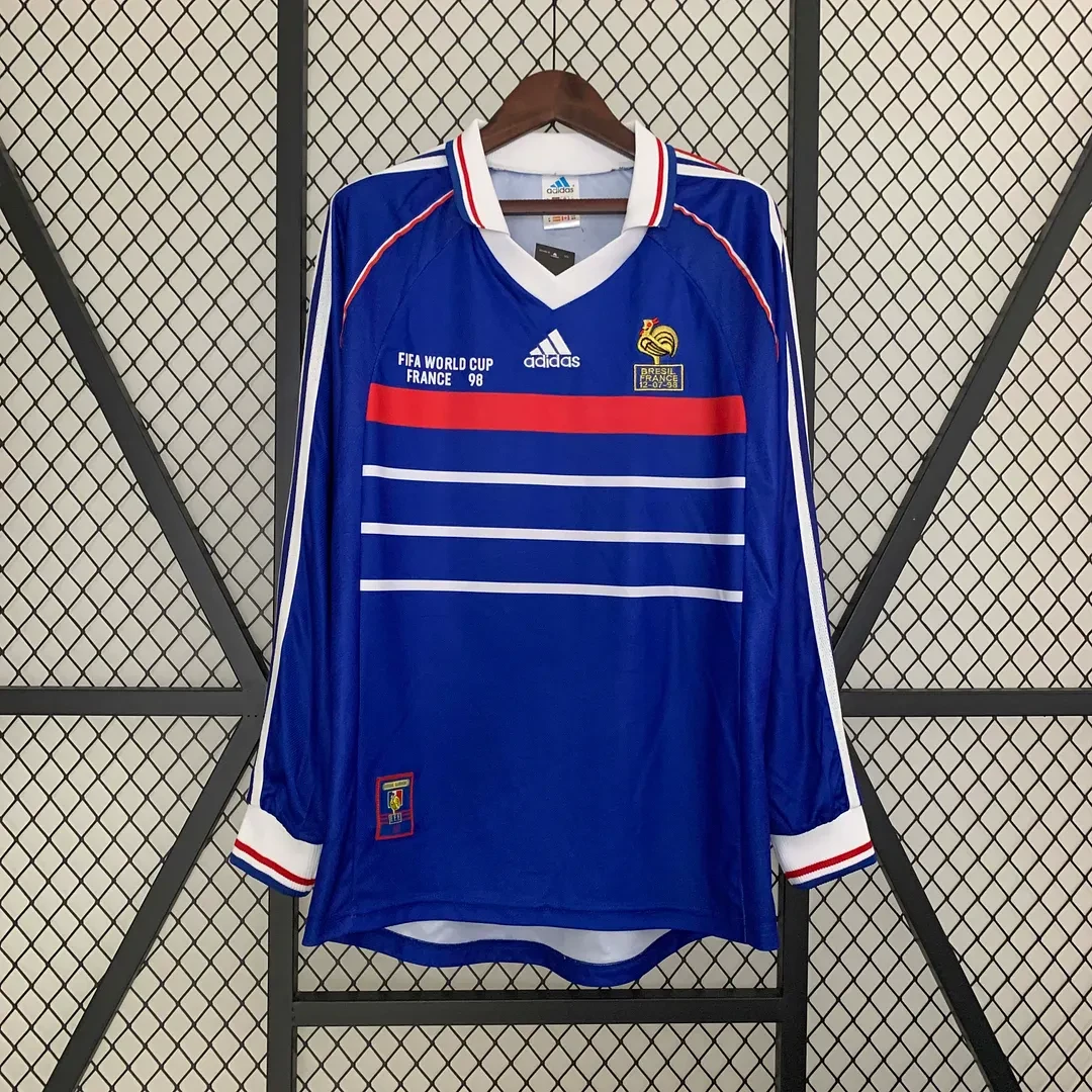 1998 Retro Lange mouw Frankrijk Thuis Voetbalshirt 1:1 Thaise kwaliteit